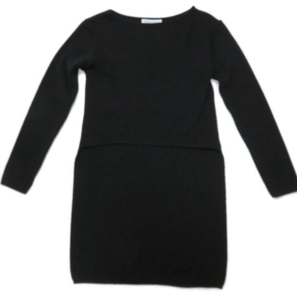 Down Town Black Wool Blend Knit Hi Lo Shirt Dress Small Made in Italy - Picture 6 of 6